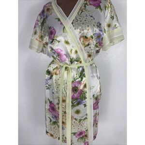 Vintage Oscar de la Renta Pink Label Colorful Floral Short Sleeve Robe Size M